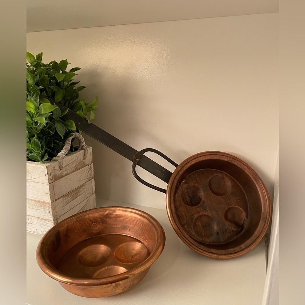 Copper Escargot Egg Poaching Pan with Iron Handle & Single Pan Vintage